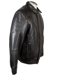 Blouson d'hiver décontracté pour homme en cuir véritable de peau de mouton noir, col montant, taille élastique, style vintage, veste bomber - Product Image 4