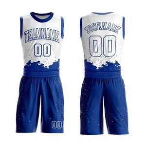 Ensemble de maillot de basket-ball personnalisé avec logo imprimé par sublimation maillot short uniforme bleu respirant pour adultes tailles pour l'entraînement - Product Image 3