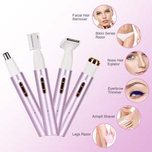 Depiladora Eléctrica 4 en 1 para Mujer, Depilación en Seco y Húmedo sin Dolor para Bikini, Axilas, Piernas, Brazos y Rostro, Cuchilla Doble con Carga USB - Product Image 1