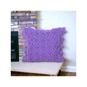 Housse de coussin en macramé nouée à la main de luxe confortable carré violet Offre Spéciale