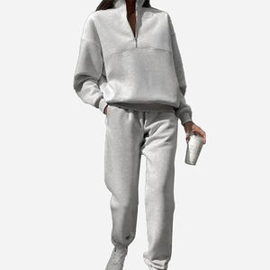 2025 logo personnalisé ensemble sweat à capuche zippé femmes haute qualité 2 pièces ensemble 350 Gsm polaire coton biologique survêtement femmes - Product Image 6