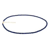 Collier réglable en argent sterling 925 plaqué or 18 carats avec perles facettées en lapis-lazuli en forme de rondelle