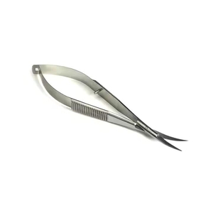 Tijeras de resorte de acero inoxidable, hoja afilada curvada con logotipo personalizado, agarre suave, tijeras de extensión de cejas con acabado plateado - Product Image 1