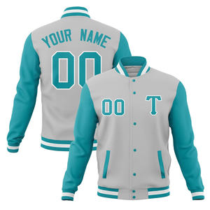 Streetwear rétro Varsity Jacket Couleurs contrastées Bomber surdimensionné Manches en cuir Broderie personnalisée Hip Hop Veste Dropshipping - Product Image 4