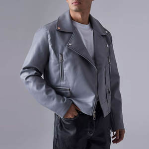 Colección de invierno Chaqueta de cuero de piel de oveja Chaqueta de cuero de motorista de color puro impermeable de peso pesado - Product Image 3