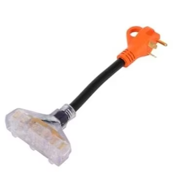 TT-30P to (3) 5-15R /5-20R Generator Adapter Plug,SJTW 10AWG*3C Generator Cable,30Amp,125V,3Prong,Orange,1.5FT