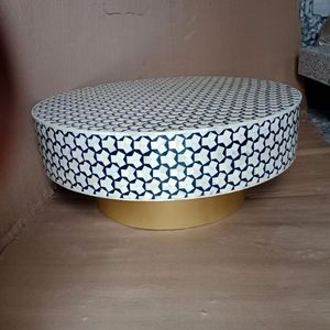 Table basse de luxe vintage en incrustation d'os avec motifs personnalisés, design rond unique en bois pour la décoration de la ferme, salon de luxe - Product Image 6