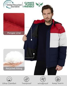 Veste d'hiver à capuche pour homme Wantdo, doudoune chaude, veste en coton épaisse avec capuche amovible - Product Image 3