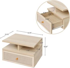 High Quality Wooden Floating Nightstand, Wall Mounted Bed Side Table with Open <b>Shelf</b> and Drawer, <b>Bedside</b> Tables Made in Vietnam - Product Image 5