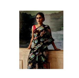 ชุดส่าหรีผ้าไหมพิมพ์ลายสำหรับผู้หญิงผ้าอินเดียและปากีสถานเนื้อนิ่มดูแวววาว - Product Image 1