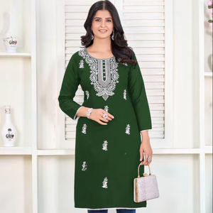 Premium Trendy Rayon <b>Kurti</b> with Embroidery Work for College and Office Girls Indian & Pakistani Clothing - Product Image 1