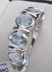 Anillo de Topacio Azul Cielo Natural para Mujer Shah Gems, Plata de Ley 925, Engaste en Bisel, Geométrico, Chapado en Platino y Rodio, para Uso Diario - Product Image 1