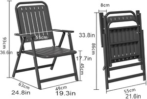 Lot de 2 chaises pliables tout temps pour le jardin et la cour Chaises empilables en fer avec dossier et tabouret bas - Product Image 4