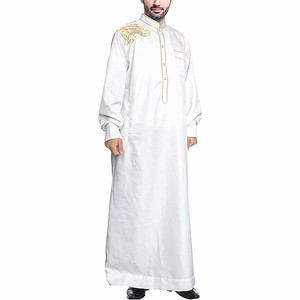 Vêtements islamiques à manches longues Design imprimé hommes Thobe haute qualité col arabe saoudien hommes Jubba Thobe - Product Image 1