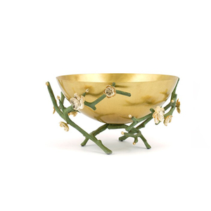 Bol de service à salade en métal de qualité supérieure Bol décoratif en métal doré de style moderne avec branches de fleurs au meilleur prix - Product Image 1