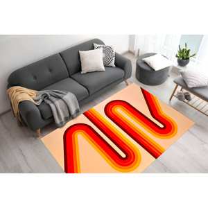 Tapis géométrique orange : style rétro années 70, tapis imprimé moderne, tapis à poils doux - Product Image 3