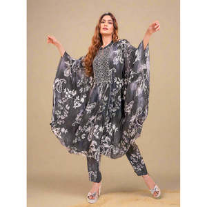 Nocturne Bloom Floral Kaftan Co-ord <b>Set</b> <b>Two</b> <b>Piece</b> for <b>Lounge</b> Outfit - Product Image 5