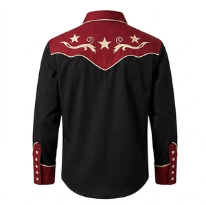 Camisa Vaquera Unisex de Manga Larga con Bordado Rodeo, Estilo Vintage Casual, Corte Ajustado, Ribete en Contraste, Personalizable OEM - Product Image 3
