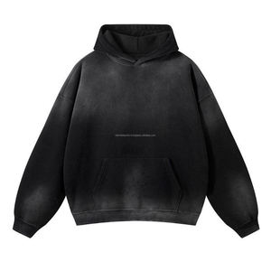 Sweats à capuche de haute qualité lavage à l'acide soleil délavé en détresse 100% coton Logo personnalisé pull goutte épaule recadrée Boxy sweats à capuche pour hommes - Product Image 5