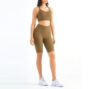 Ensembles de soutien-gorge et de shorts de sport de fitness en deux pièces avec logo personnalisé vêtements de yoga pour femmes taille haute ensembles de shorts de soutien-gorge en deux pièces 100% coton - Product Image 1