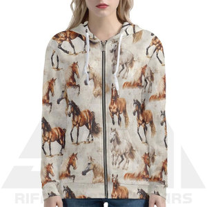 Women Winter <b>Sublimation</b> Printed Customized Lightweight Breathable Long Sleeve Pullover <b>Hoodie</b> with Pocket and Horse Design - Product Image 3