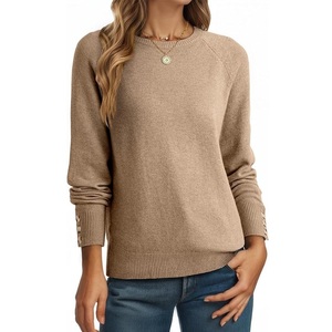 Suéter personalizado de cuello redondo informal de algodón de Invierno para mujer, jersey de cuello redondo con logotipo frontal, proveedor de BD - Product Image 5