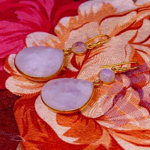 Colgante de moda 925 plata esterlina blanco Arco Iris piedra preciosa clásico mujeres desgaste chapado en oro conjunto de pendientes - Product Image 5