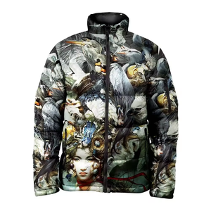 Custom Design Premium Quality Puffer Jackets Zipper Floral Lightweight Breathable Loose Fit Reversible Washed <b>Canvas</b> Sublimation - Product Image 3