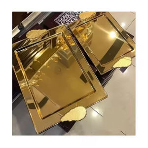 Fabricantes y proveedores Conjunto de 2 Diseño clásico Bandeja de servicio de oro de acero inoxidable Decoración de mesa Bandeja de servicio de alimentos - Product Image 1