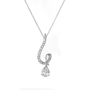 Collier pendentif en acier inoxydable avec zircone cubique taille poire, plaqué rhodium, chaîne maille gourmette classique pour femme - Product Image 1