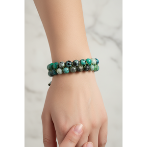 Bracciale in Variscite Spagnola 8mm a Doppia Fila con Macramè e Pietre Naturali - Product Image 2