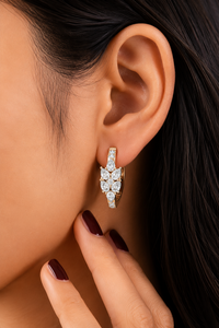 Luxury Wedding <b>Earring</b> 18K Yellow Gold Floral Pear Cut Lab Grown Diamond Round Cluster <b>Hoop</b> <b>Earrings</b> VVS Fine Jewelry for Women - Product Image 2
