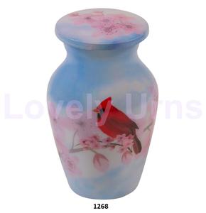 Urnas clásicas de recuerdo de aluminio Cardenal rojo para cenizas Caja de terciopelo gratis - Product Image 2