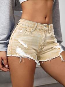 Shorts de Mezclilla para Mujer, Más Vendidos, Cintura Alta, Transpirables, Ajustados, Desgastados, Estilo Urbano de Verano, Patchwork con Lavado a la Piedra Personalizado - Product Image 3