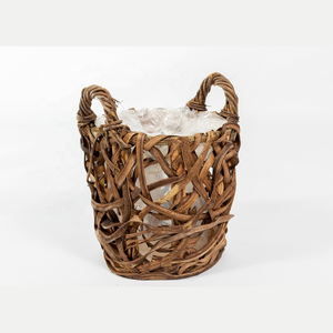 Pot de fleur rectangulaire en brindille fabriqué à la main avec poignée et insert en plastique-Décoration de maison et de jardin écologique non revêtue naturelle - Product Image 1