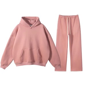 ชุดเสื้อฮู้ดกางเกงเหงื่อผ้าคอตตอนโอเวอร์ไซส์สำหรับผู้ชายชุดวอร์มมีฮู้ดโอเวอร์ไซส์ผ้าฟลีซ100% โลโก้ออกแบบได้ตามที่ต้องการ - Product Image 3