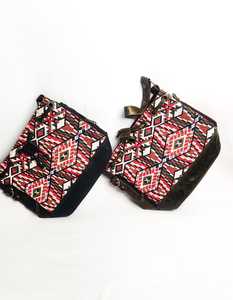 Boho Chic Ethnic Ikat Print <b>Canvas</b> and Faux Leather Crossbody <b>Bag</b> with Drawstring Eyelet Detail and Zipper Closure <b>bag</b> - Product Image 1
