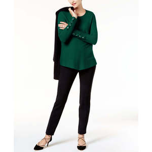 Cardigan Alfani da Donna Verde Scuro XS, Maglione Traspirante a Costine con Dettagli a Bottoni e Logo alla Moda per Autunno e Inverno - Product Image 1