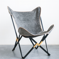 Chaise pliante industrielle moderne Akku Art Exports BKF, design papillon, cadre en fer noir/gris, tissu de loisirs, mobilier de maison, salon