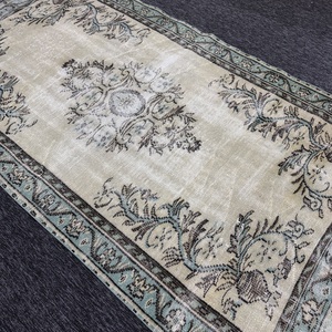 4.9x8.7 ft Vintage Turkish Rug, Accent Rug, Green <b>Brown</b> Floral <b>Wool</b> Rug - Product Image 3