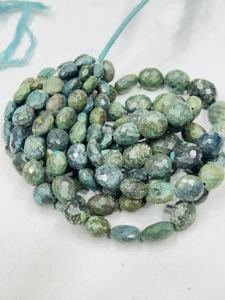 Perles de forme ovale à facettes en turquoise tibétaine naturelle AAA Taille 18 à 25mm Brin de 14 pouces - Product Image 4