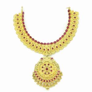 ขายส่งสร้อยคอสั้นชุบทอง14K 18K 24K ชุดเครื่องประดับแบบดั้งเดิมสร้อยคอสั้นแฟชั่นประดับทองทองเหลือง - Product Image 4