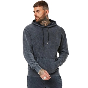 Sweat à capuche épais vintage sans cordon, brodé, doublé polaire, coupe oversize, délavé à l'acide, avec poche, pour homme - Product Image 1