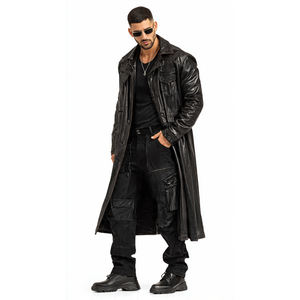 Manteau en cuir pour homme Trench d'hiver Vêtements d'extérieur en cuir Letterman Long manteau pour homme Streetwear Fashion Manteau en cuir pour homme - Product Image 3