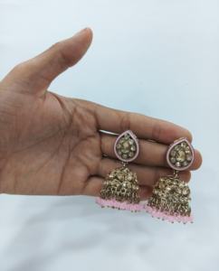 Pendientes de campana de gota de agua de moda superior Vintage estilo Kundan indio tradicional aleación chapada en oro conjunto de pendientes de boda para mujer - Product Image 2