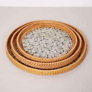 ชุดถาดไม้ม็อบหวายคุณภาพสูงถาดรองน้ำไข่มุกเครื่องประดับกล่องใส่เครื่องดื่ม - Product Image 3