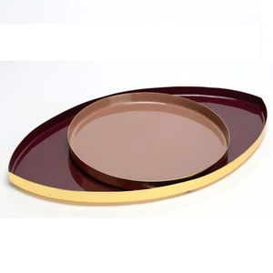 Bandeja DE SERVICIO DE ACERO INOXIDABLE duradera con Plato decorativo de esmalte dorado, accesorio de mesa de comedor para el hogar para uso en la cocina - Product Image 1