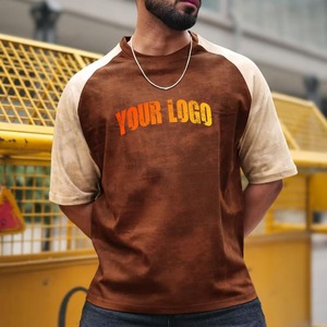 T-shirt à épaules tombantes pour hommes T-shirt ample en blocs de couleurs 100% coton, poids lourd, avec logo imprimé personnalisé, vente en gros - Product Image 4