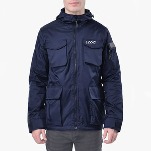 Chaqueta cortavientos de lona de alta calidad para hombre con cuello de Cremallera de nailon abrigo deportivo multibolsillo personalizado con capucha para invierno - Product Image 4