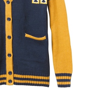 Cardigan en tricot acrylique unisexe bleu marine et or, col en V, pull, broderie, décoration de boutons, design patchwork, respirant - Product Image 6